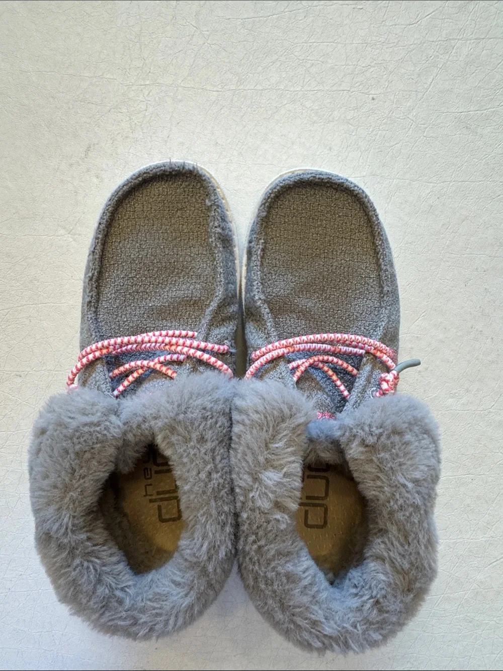 Hey Dude Gray Kids Fur-Trim Boots with Pink Laces